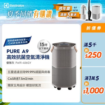 Electrolux 伊萊克斯 A9高效抗菌智能清淨機 PA91-406GY 優雅灰