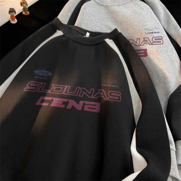 重磅撞色插肩衛衣男女春秋新款ins潮牌寬松無帽套頭機車服長袖T恤