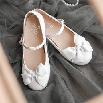 白色女童瑪麗珍平底圓頭蝴蝶結公主鞋小朋友單鞋四季款