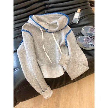 灰色長袖連帽毛衣女秋冬2024新款韓系穿搭慵懶高級感寬松軟糯上衣