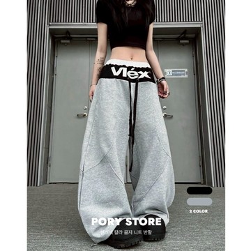 【PORY STORE】韓系街頭字母雙腰頭彎刀褲 落地褲 棉褲 實拍 百搭 休閒 男生 長褲 棉長褲