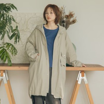 【MOSS CLUB】長版後雙層連帽單層大衣(綠 桔/魅力商品)