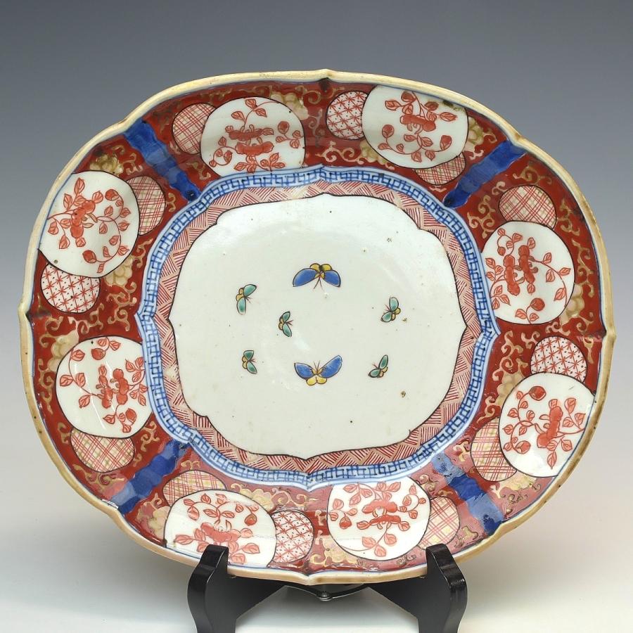  江戸時代　古伊万里花蝶図皿　幅２４ｃｍ　Ｕ１５８１