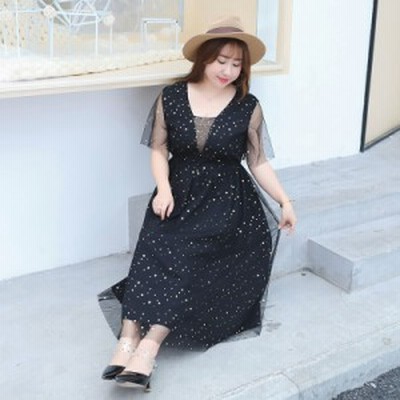 ワンピース ひざ下丈 チュール シースルー 半袖 体型カバー 夏 黒 ドレス レディース 大きいサイズ 2100 通販 Lineポイント最大get Lineショッピング