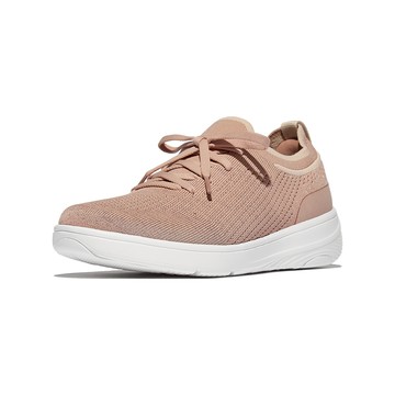 SUPER-Q 針織繫帶休閒鞋-米淺黃色/玫瑰金