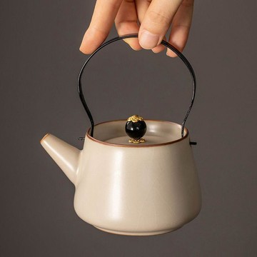 【茶品名】🍵茶壺 西施壺  泡茶壺米黃汝窯提樑壺泡茶壺中式陶瓷茶壺單壺家用可養蟬翼開片沖泡茶器