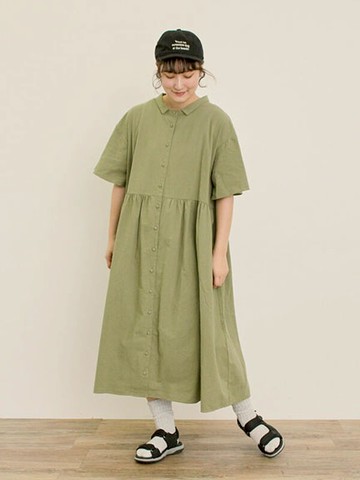 素面/格紋小翻領短袖襯衫式洋裝-附襯裙(0F001114710) - Samansa Mos2