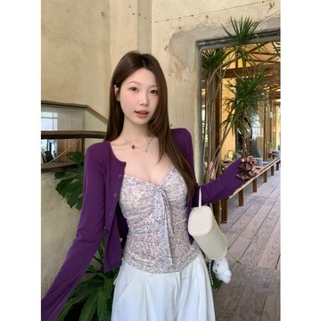B9006L_大碼胖妹妹2026春夏新款純慾風碎花吊帶背心 開衫兩件套套裝