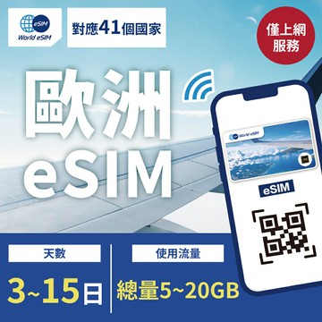 歐洲41國 eSIM 上網卡 3~15天 總量5GB~20GB方案任你選 Vodafone・Orange電信 手機上網 歐洲漫游 旅游卡 日商公司品質保證