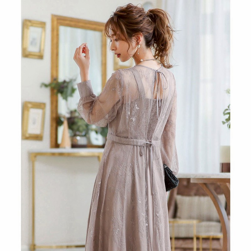 ニアナ Niana 2wayバックリボン総レースドレス 結婚式ワンピース モカベージュ ベージュ 通販 Lineポイント最大1 0 Get Lineショッピング