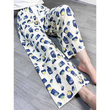 棉綢睡褲女夏人造棉沙灘褲寬松加大碼綿綢家居褲女士長褲子春秋季