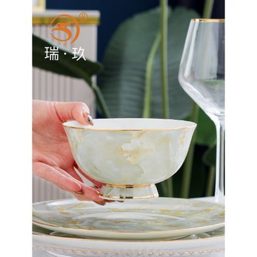 碗家用單個4.5英寸中式輕奢大理石紋碗餐具骨瓷飯碗湯碗6英寸面碗