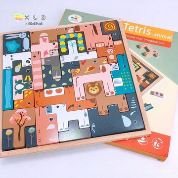 【臺灣-出貨】益智力開髮木製兒童玩具-兒園禮物動物俄羅斯方塊百變拚圖 QP5W
