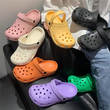 百搭純色洞洞鞋女夏情侶時尚外穿eva防臭踩屎感海邊沙灘涼拖鞋男