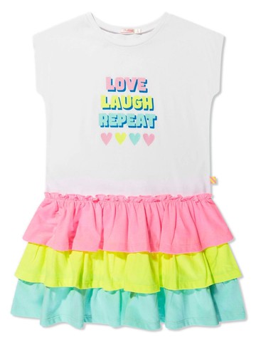 Billieblush - tiered-skirt slogan-print dress - kids - Cotton - 8 - White