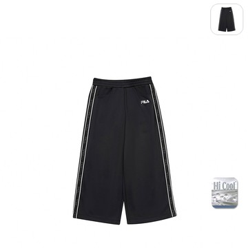 【FILA】KIDS 女童款 吸濕排汗 寬口長褲-黑色 5PNY-8423-BK