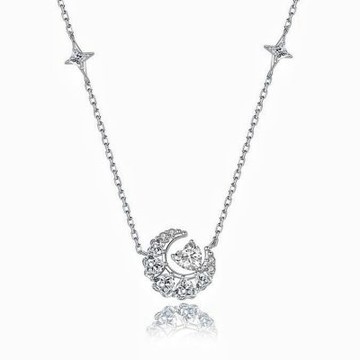 MoonDy S925 白鑽(白金色) 鎖骨鍊 情人節禮物 鋯石項鍊 月亮愛心吊墜 純銀項