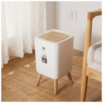 MSHOP北歐高腳木紋按壓垃圾桶10L