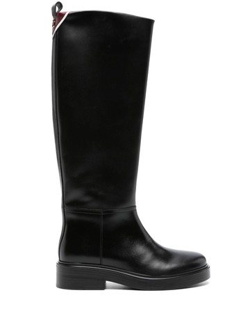 Tommy Hilfiger - monogram-plaque leather knee-high boots - women - Calf Leather/Calf Leather/Rubber/Fabric - 38 - Black