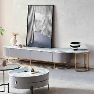 MUNA家居  AD2293型銀色8尺岩板伸縮電視櫃/不含圓几   240X40X41cm
