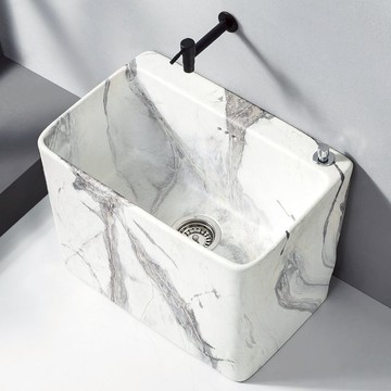 大理石紋巖板紋陶瓷拖把池戶外庭院家用拖布池陽臺衛生間墩布池子 b8031