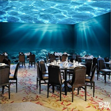海底世界墻紙餐廳酒店飯店ktv賓館臥室客廳電視背景墻3D海洋壁紙