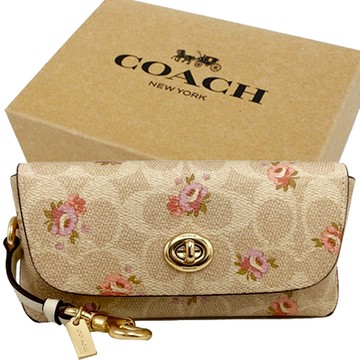 【COACH】C LOGO玫瑰眼鏡墨鏡太陽眼鏡收納盒附禮盒(玫瑰/米白)