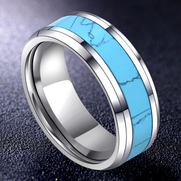 鎢金綠松石男士戒指ins潮個性指環輕奢小眾鎢鋼嘻哈單身食指男戒