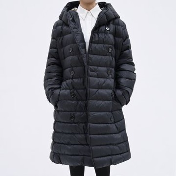 BURBERRY WITLEY 繫腰連帽款長版羽絨外套(黑色)