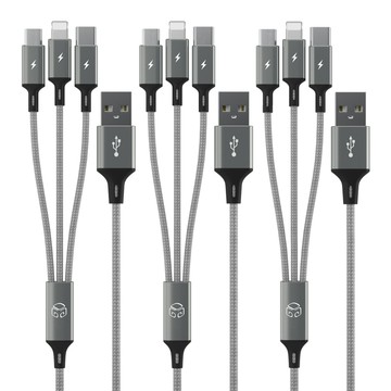 DGG 3合1智慧型手機Sky Meta多功能高速充電線  金屬銀  3個  120cm