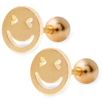 miniart 女款 14K金笑臉耳針 2個 + 禮品盒 款式隨機  金色