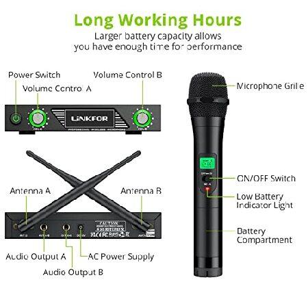 LiNKFOR Wireless Microphone, UHF Wireless Karaoke Microphone System, Professional Dual Cordless Microphone 196ft Transmission Range, Wireless Mic for