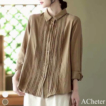 【ACheter】原創翻領風琴褶蕾絲棉質襯衫上衣# 112072(現貨+預購)