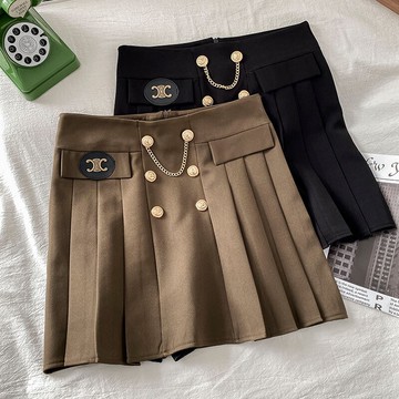 時尚高腰半身裙女新款秋冬氣質裙子a字顯瘦短裙毛呢百褶裙