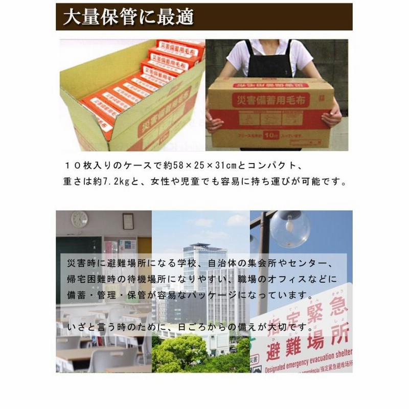 軽量コンパクトで持ち運びが楽です！1箱10枚入り 災害備蓄用フリース