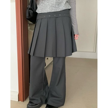 ‎ˏˋ 𝐻𝑒𝑦 𝑆𝑝𝑟𝑖𝑛𝑔 - ̗̀ 🌷⛅️ ̖́‎3色入~春季新款！韓國ins 甜酷風假兩件金屬扣百褶裙襬微喇叭褲女
