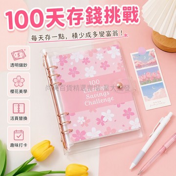 桃園出貨✨ 100天挑戰存錢本 活頁式現金儲蓄本 可愛A5四宮格手賬筆記本