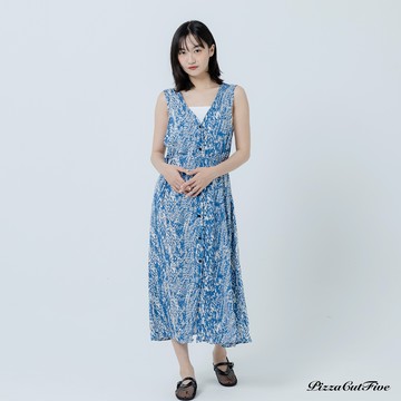 [涼感洋裝｜兩件1580]不規則交錯V領排扣洋装 PizzaCutFive PCF262486077
