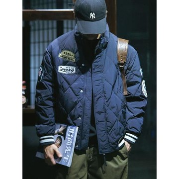 美式潮牌復古立領棉衣男士冬季ins潮流痞帥寬松大碼菱形休閑棉服