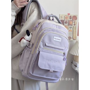 日系ins初中生大容量書包女高中學生小眾復古雙肩包撞色百搭背包