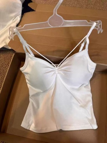 純真白色掐腰設計高級顯瘦吊帶背心女帶胸墊辣妹百搭外穿打底上衣 YC326
