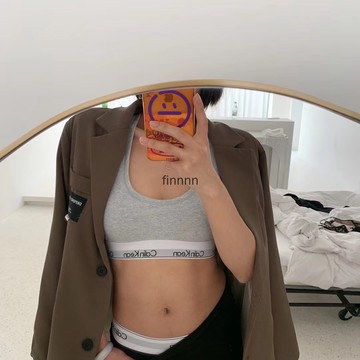 CalniKean內搭基礎套裝內衣女帶胸墊簡約字母運動純棉背心套裝女