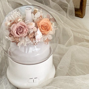 【Flora Flower】芙蘿拉永生花水氧機禮盒組-暖橘色(送禮神器) 贈香氛精油5ml一瓶