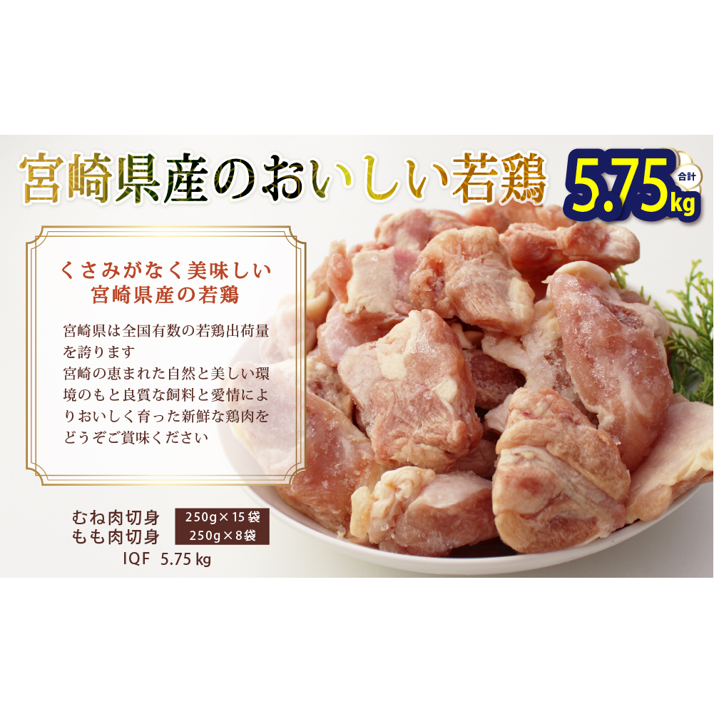 宮崎県産若鶏もも・むね切身　ほぐれやすくて便利な小分け23袋セット　合計5.75kg