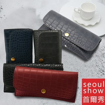 seoul show首爾秀 按扣鱷魚紋便攜太陽眼鏡盒手工皮質眼鏡包
