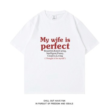 My wife is perfect夏季情侶字母印花短袖T恤夏季女生上衣 慵懶風 男生短袖 oversize寬鬆 韓版