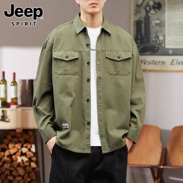 JEEP SPIRIT長袖襯衫男士2026春季純棉休閑上衣服復古工裝襯衣男