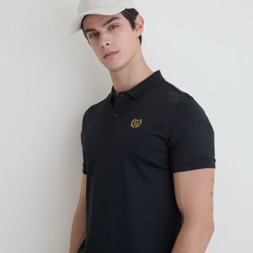 GIORDANO 男裝短袖POLO衫 Liquid Touch系列 - 09 標誌黑