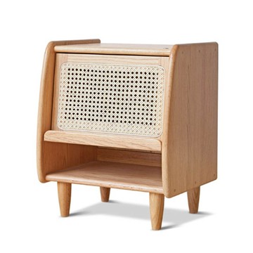 hoi! 源氏木語栗子橡木原木色籐編床頭櫃 Y49A03