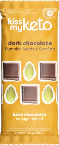 Kiss My Keto Dark Chocolate Bar Pumpkin Seeds & Sea Salt 3 oz